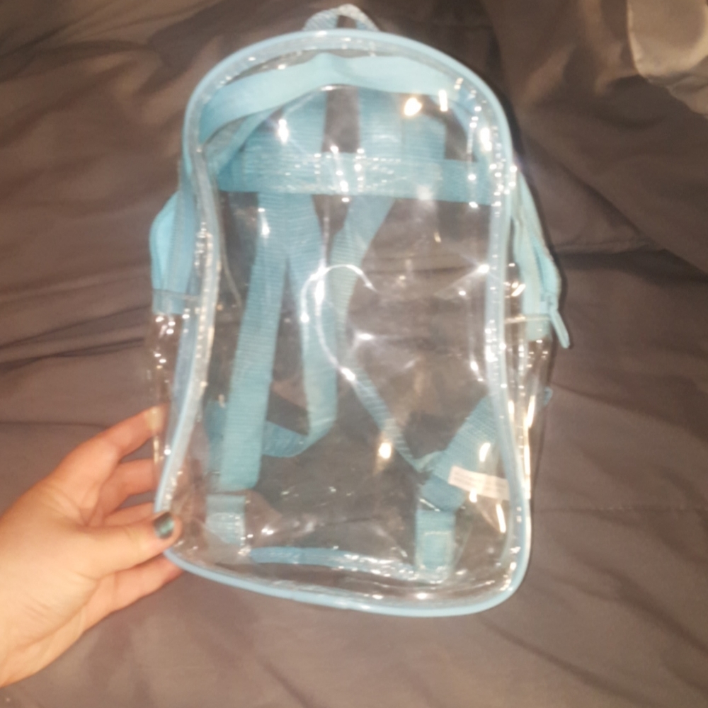 Clear small backpack with blue border